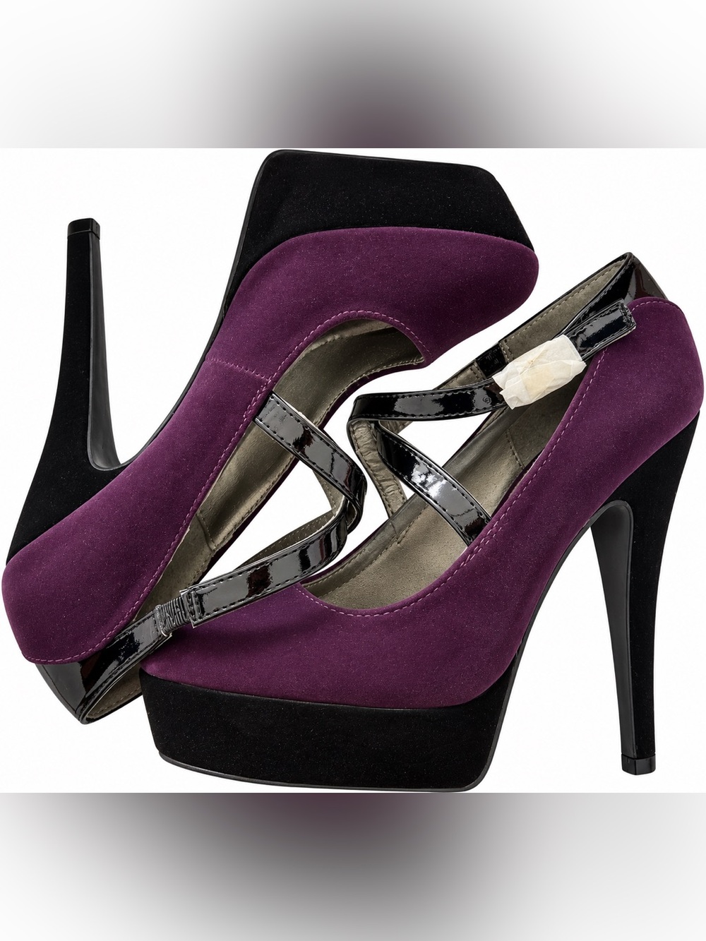 Platform Mary Jane Heels in Deep Purple with Black Trim